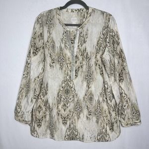 Chico's Ikat Dreams Lorelai Shirt Blouse Top Long Sleeve Sequin tunic Gray 2 Lrg